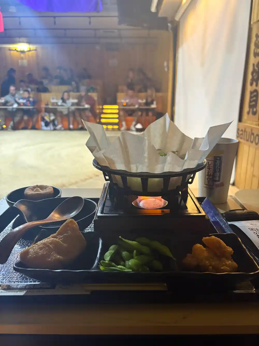 Japanese meal with hot pot and vegetables