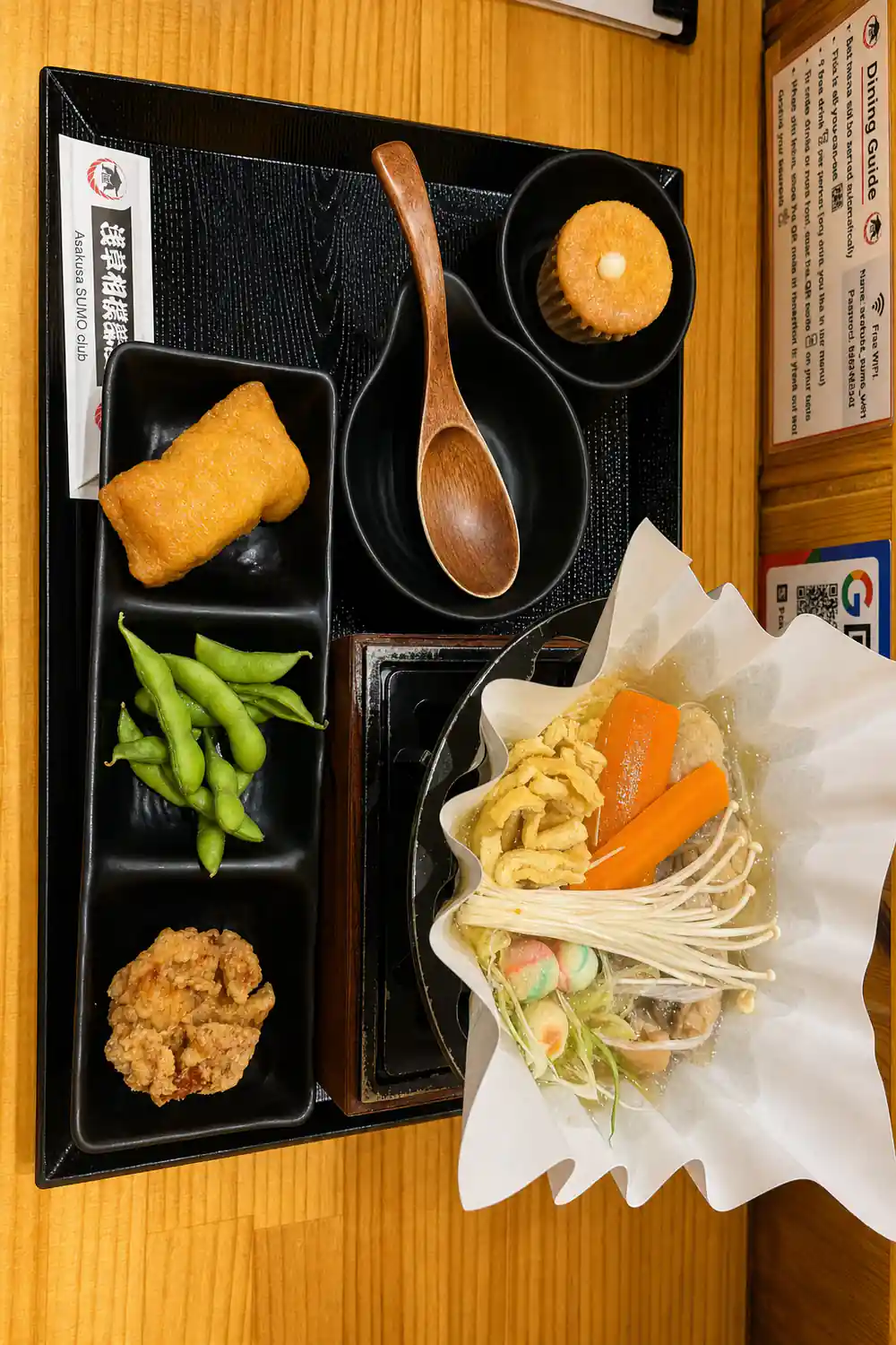 Japanese meal set with multiple dishes and bowls